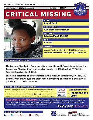 Still missing: There are six females reported missing in 2017 who have not yet been found, five of whom are under 18. They include Shaniah Boyd, 14