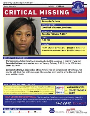 Lost: Demetria Carthens, 17, is also still missing
