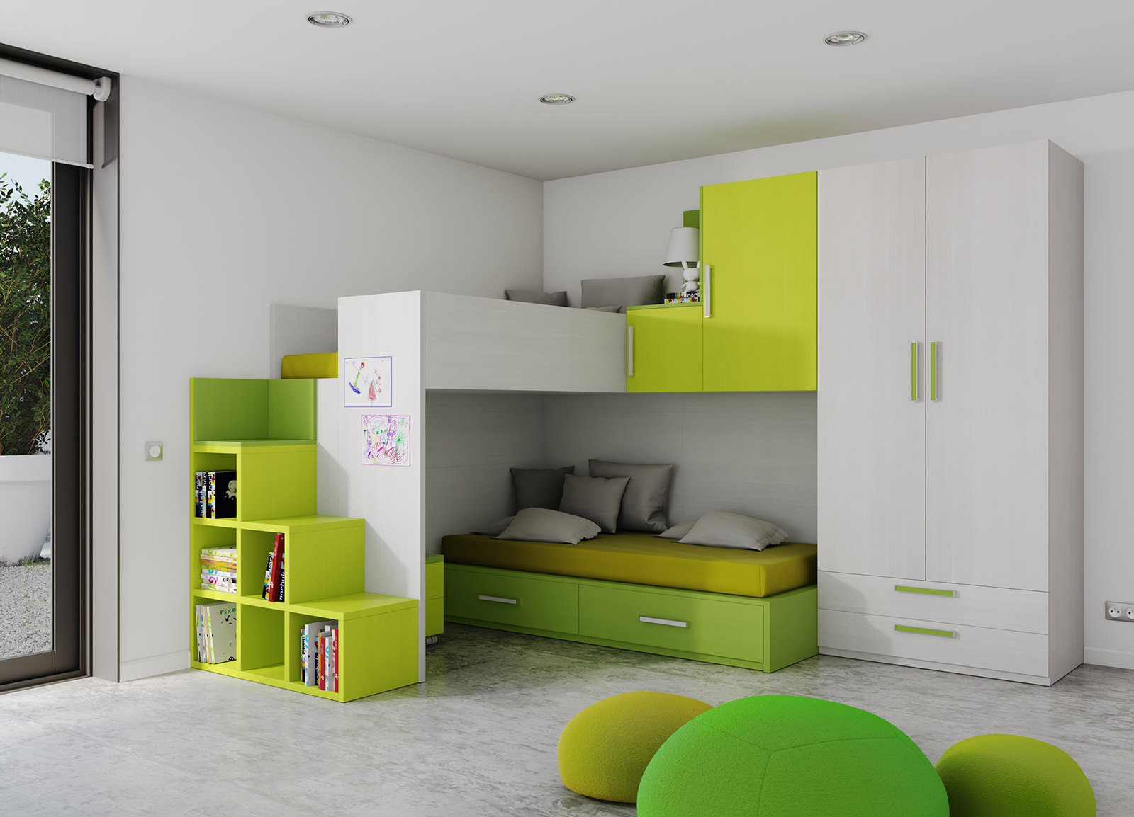 Бело-зеленая мебель в детской комнате